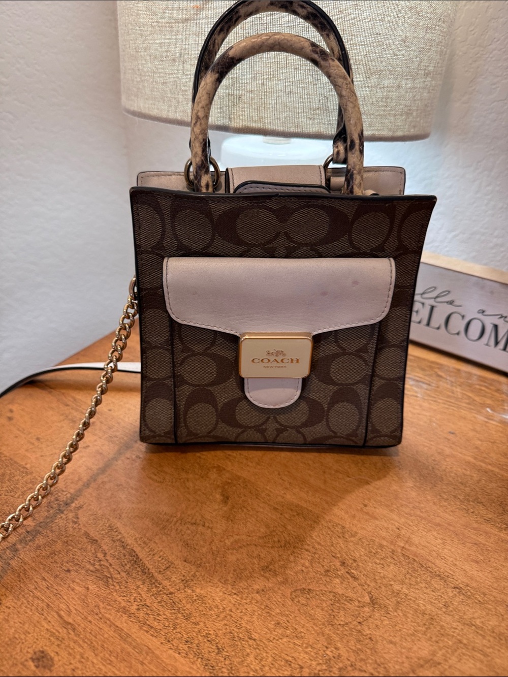 Coach Mini Pepper Signature Canvas Satchel with White Trim
